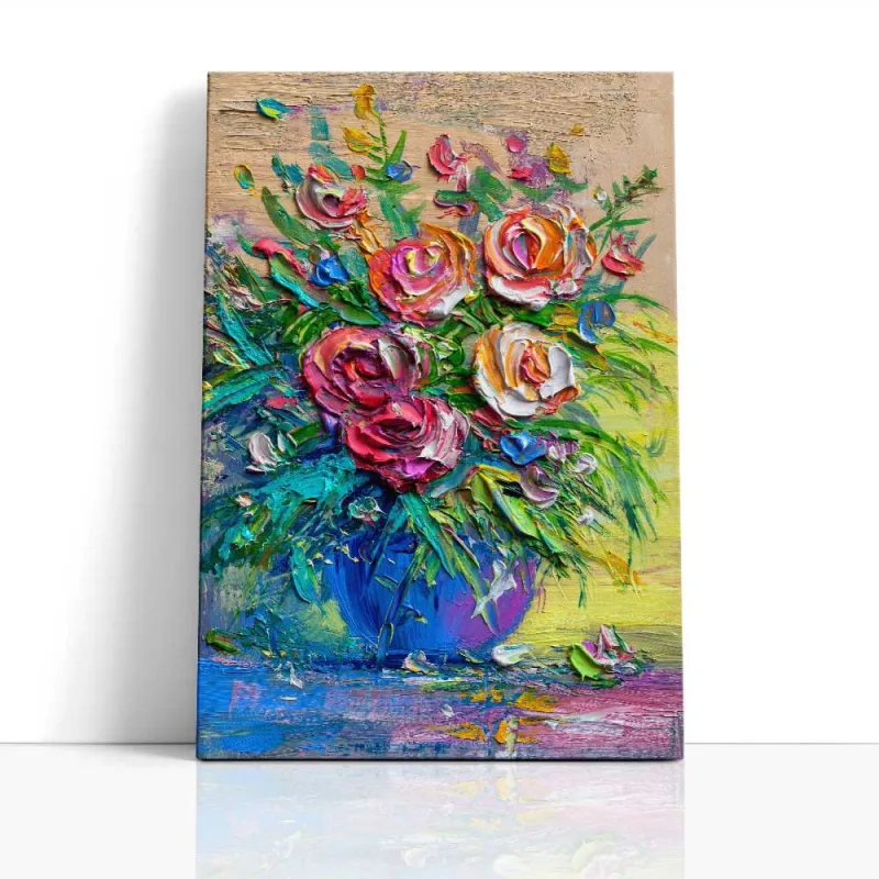 Cuadro Ramo de Rosas Impasto Lienzo y Marco Natural | Ruta Digital