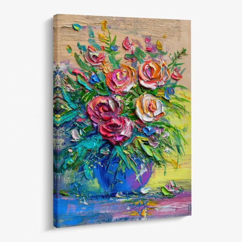 Cuadro Ramo de Rosas Impasto Lienzo y Marco Natural | Ruta Digital