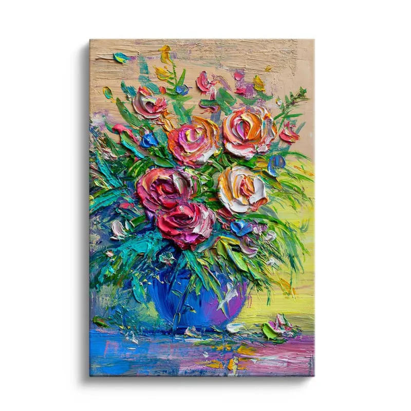 Cuadro Ramo de Rosas Impasto Lienzo y Marco Natural | Ruta Digital