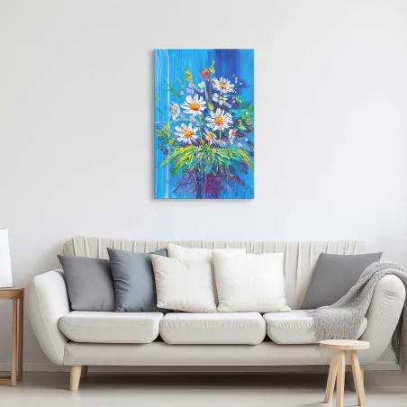 Cuadro Margaritas Impasto sobre Fondo Azul