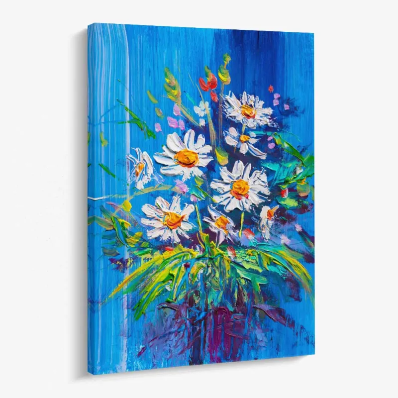Cuadro Margaritas Impasto sobre Fondo Azul