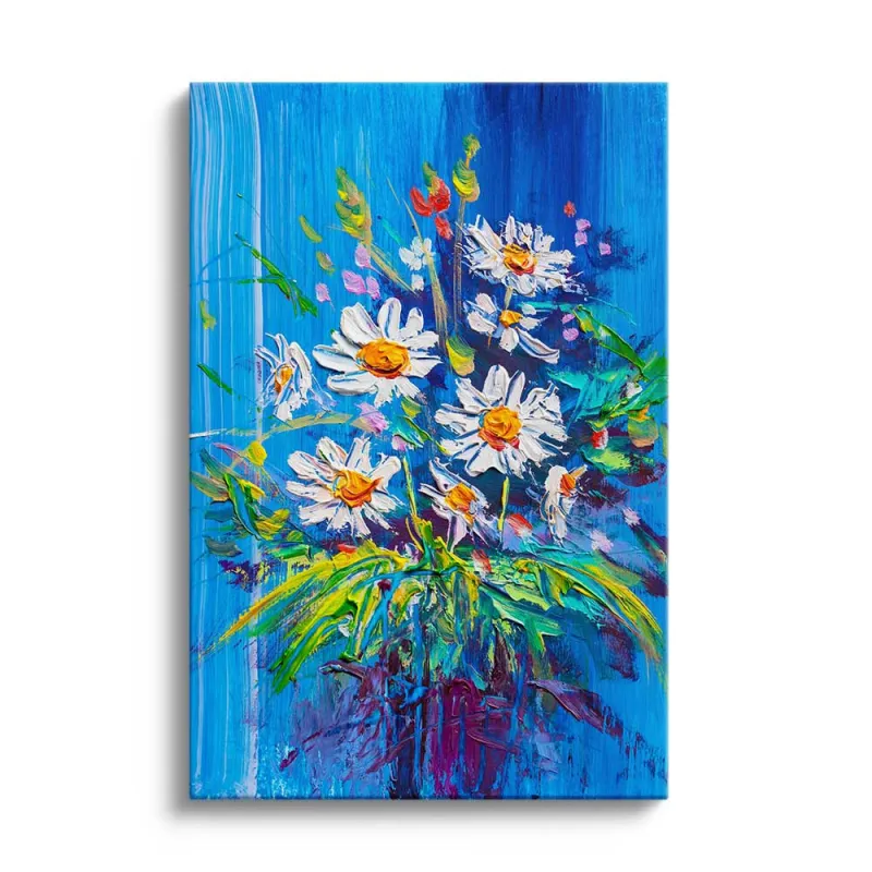 Cuadro Margaritas Impasto sobre Fondo Azul