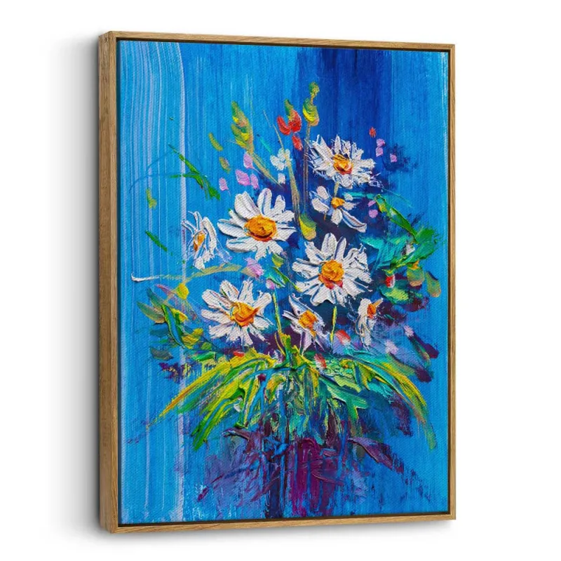 Cuadro Margaritas Impasto sobre Fondo Azul