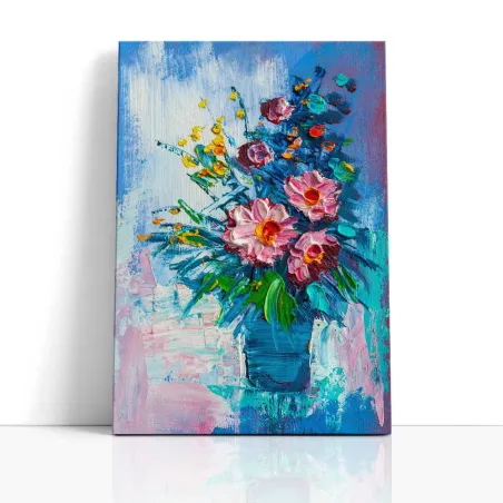 Cuadro Bouquet de Flores Rosas en Jarrón Azul