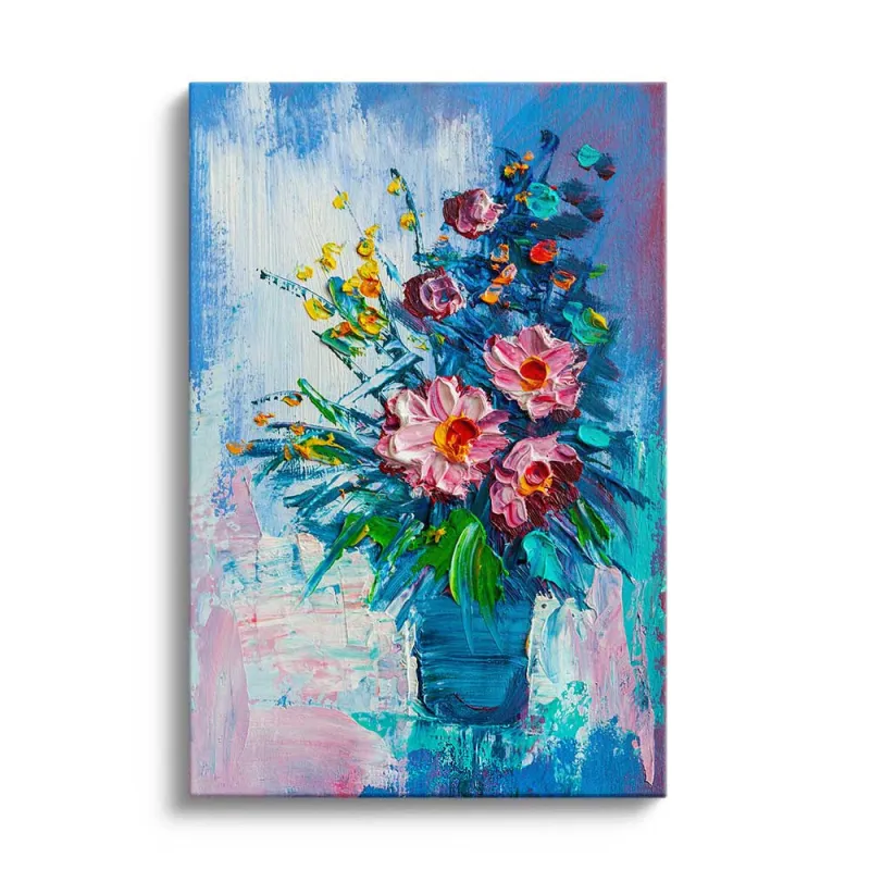 Cuadro Bouquet de Flores Rosas en Jarrón Azul