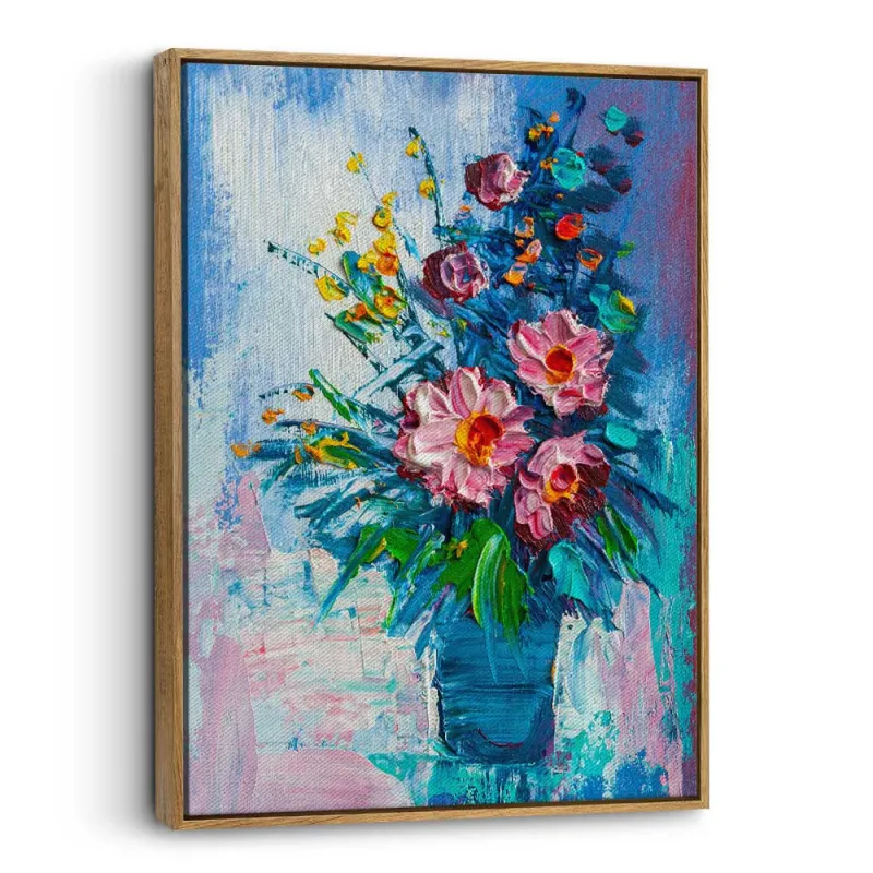 Cuadro Bouquet de Flores Rosas en Jarrón Azul
