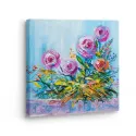 Cuadro Rosas Impasto Celeste | Lienzo Cuadrado y Marco | Ruta Digital