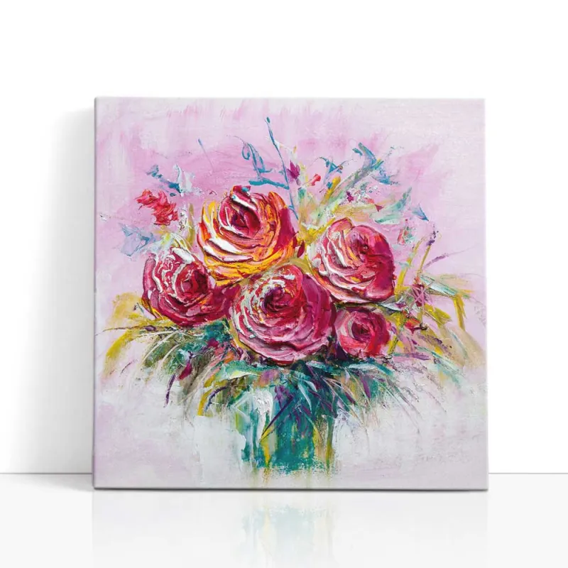 Cuadro Rosas Rojas Impasto Rosa | Lienzo Cuadrado | Ruta Digital