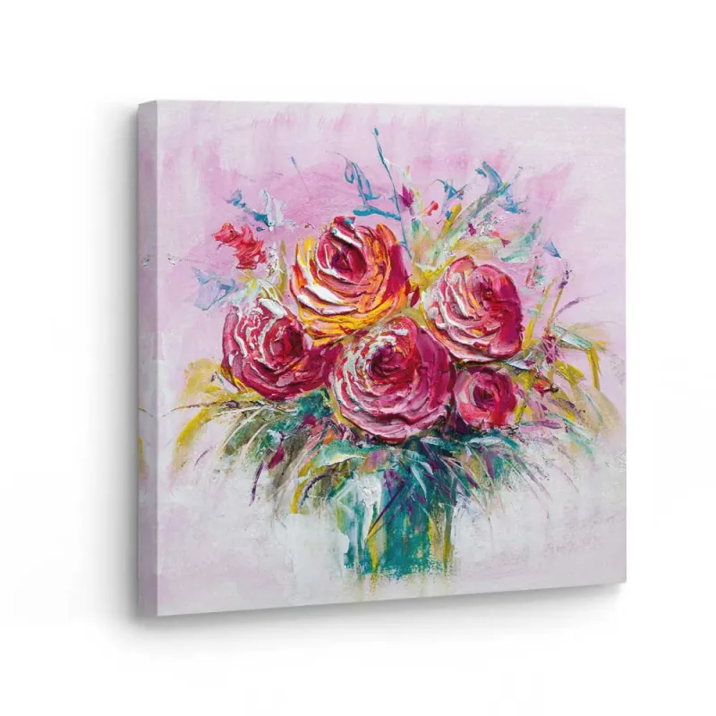 Cuadro Rosas Rojas Impasto Rosa | Lienzo Cuadrado | Ruta Digital