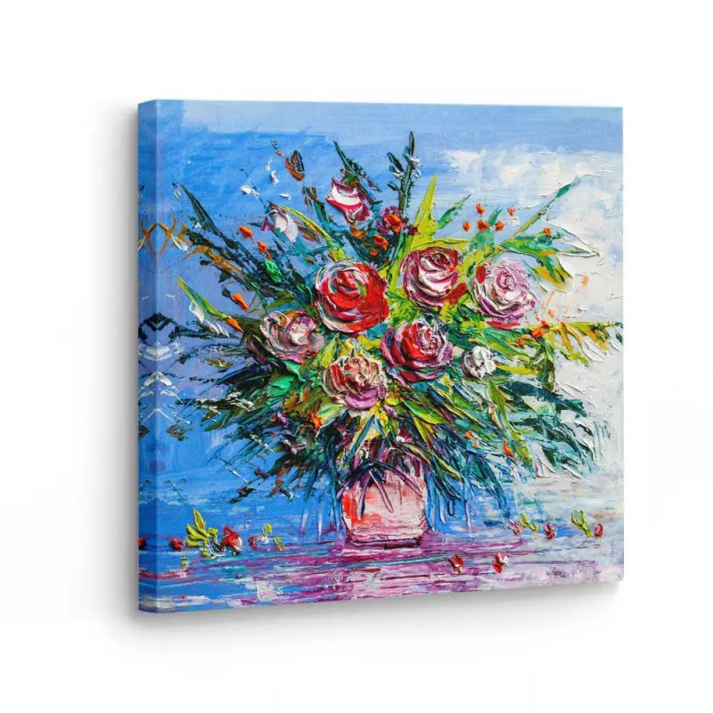 Cuadro Rosas Impasto Azul | Lienzo Cuadrado | Ruta Digital