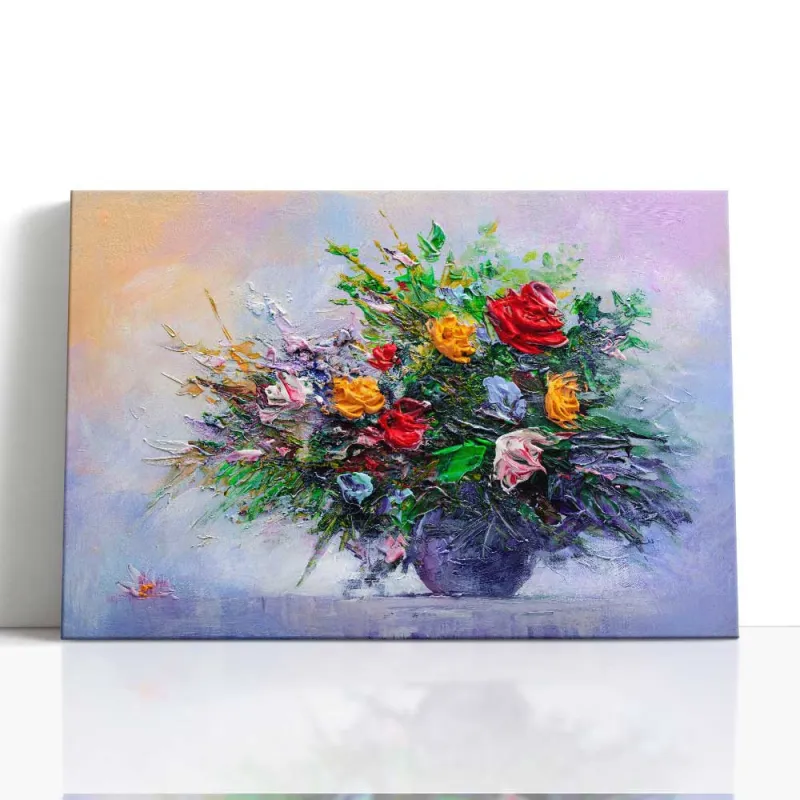 Cuadro Bouquet Floral Pastel Impasto | Lienzo | Ruta Digital