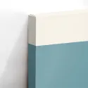 Cuadro en lienzo abstracto geométrico con arcos blancos, bloques azules, fondo verde menta y círculo durazno