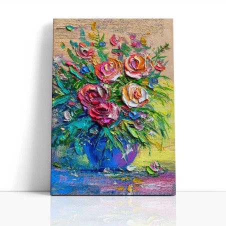 Cuadro Ramo de Rosas Impasto Lienzo y Marco Natural | Ruta Digital