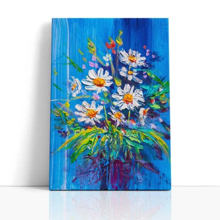 Cuadro Margaritas Impasto sobre Fondo Azul