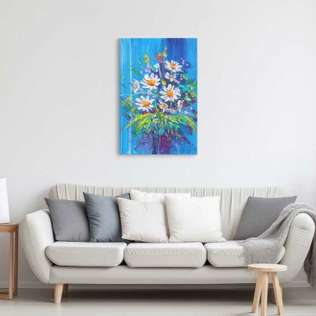 Cuadro Margaritas Impasto sobre Fondo Azul