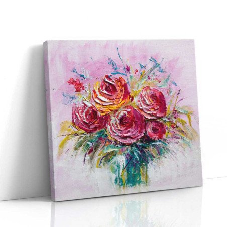 Cuadro Rosas Rojas Impasto Rosa | Lienzo Cuadrado | Ruta Digital