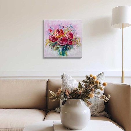 Cuadro Rosas Rojas Impasto Rosa | Lienzo Cuadrado | Ruta Digital