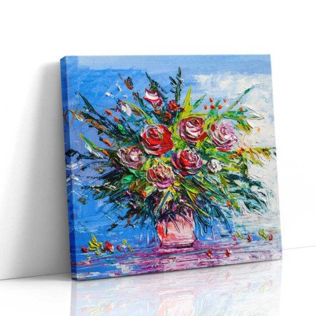 Cuadro Rosas Impasto Azul | Lienzo Cuadrado | Ruta Digital