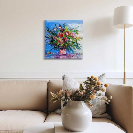 Cuadro Rosas Impasto Azul | Lienzo Cuadrado | Ruta Digital