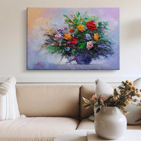 Cuadro Bouquet Floral Pastel Impasto | Lienzo | Ruta Digital